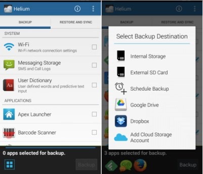 helium backup android